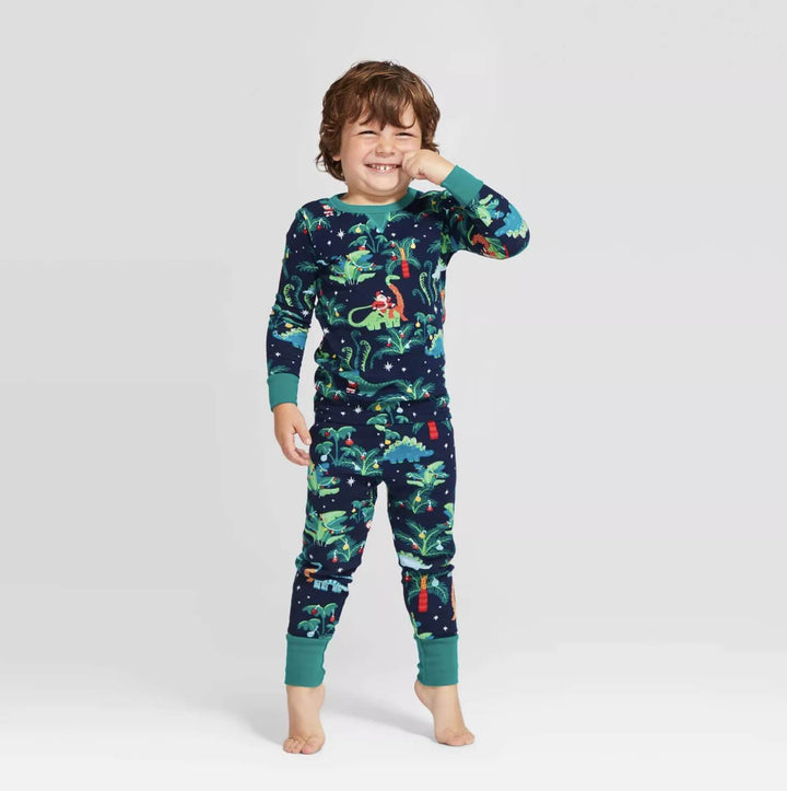 Ensembles de pyjamas assortis pour la famille à motifs de dinosaures de Noël (avec vêtements pour chiens de compagnie)