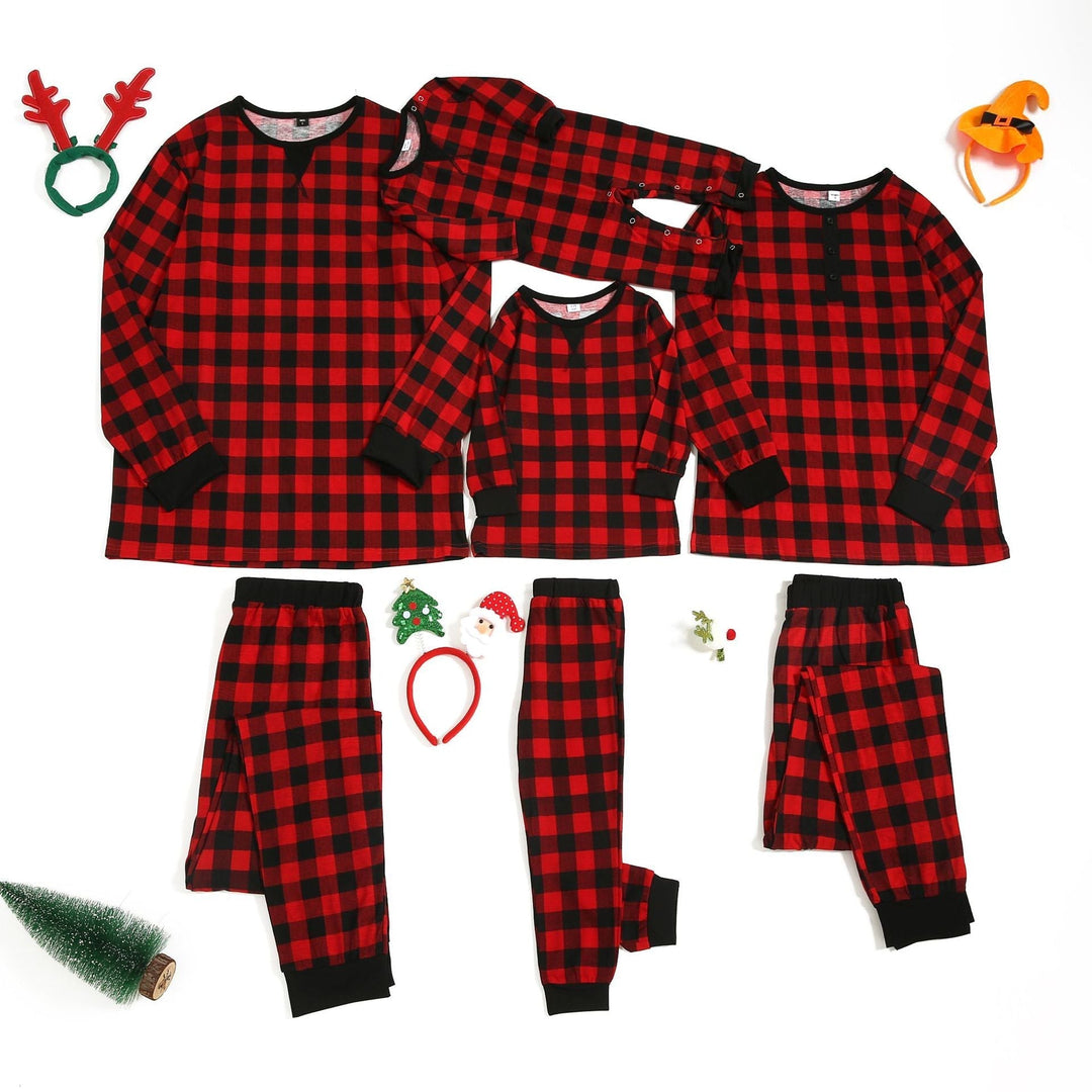 Jul svart-röd pläd familj matchande pyjamas set