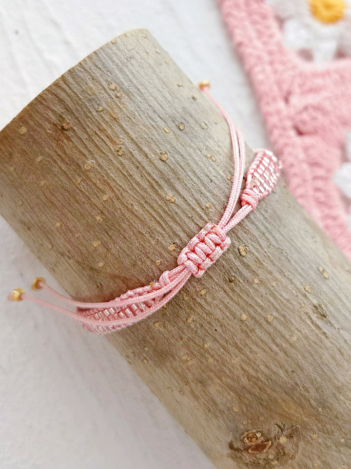 Pulsera De Cuentas Con Cordón Ajustable Fantasía Rosa