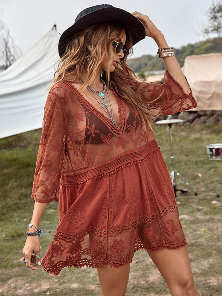 Lace Loose Beach Vacation Bikini Cover-Up φόρεμα