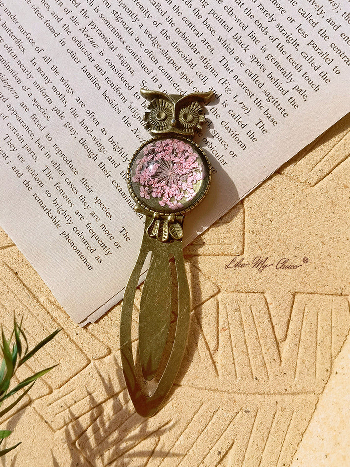 Χάλκινος σελιδοδείκτης Queen Anne Lace Floral Owl
