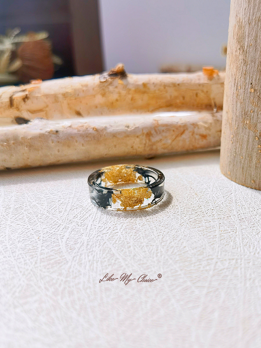 Handmade Dried Flower Gold Foil Colorful Resin Ring