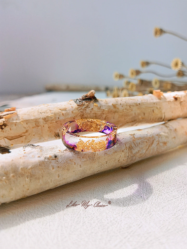 ดอกไม้แห้งแฮนด์เมด ฟอยล์สีทอง แหวนเรซิ่นสีสันสดใส
