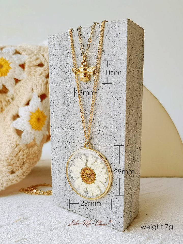 Pressade blomsterhalsband - Natural Daisy&Bee