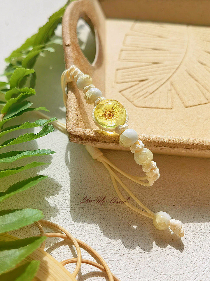 Pulsera trenzada de cerámica con piedra del tiempo de flor de cerezo