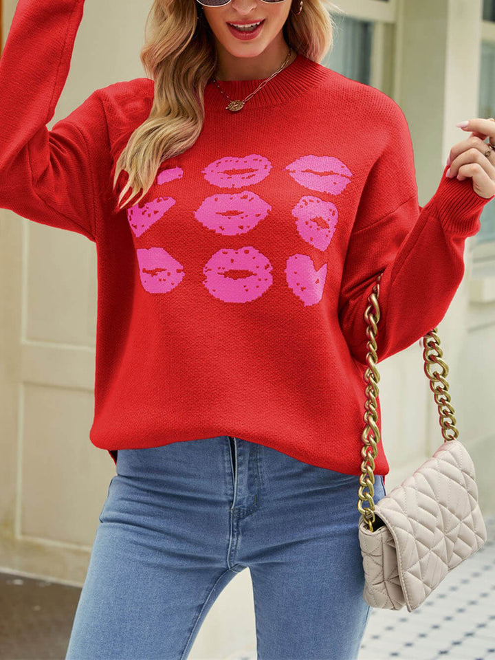 Valentine Heart Lips Knit Genser