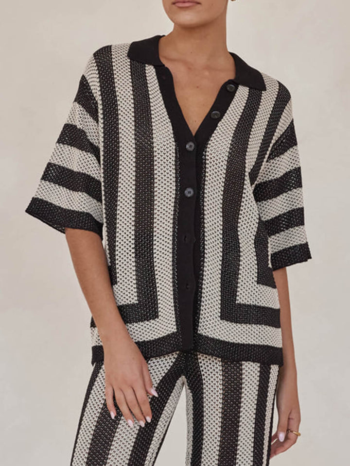 Black And Sand Striped Knitted Shirt