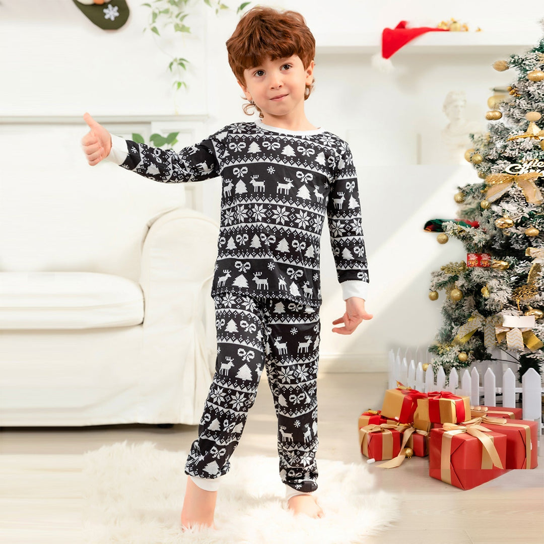 Christmas Black-White Print Family Matching Pajamas Set