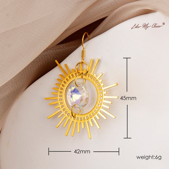 Σκουλαρίκια Boho Gold Sun Crystal