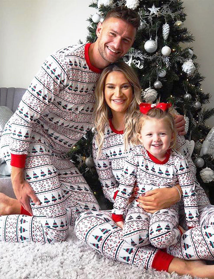 Vánoční oblek pro rodiče a děti s kulatým límečkem