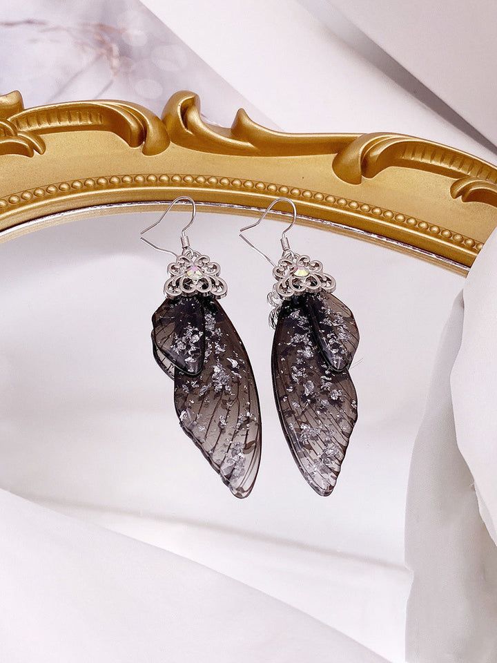 Butterfly Wing Black Rhinestone Cicada Wing Crystal øredobber