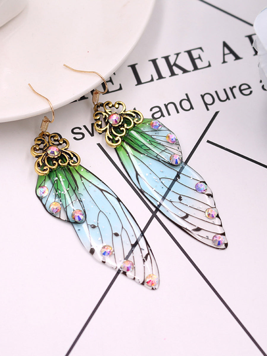 Κρυστάλλινα σκουλαρίκια με πτερύγια πεταλούδας με πράσινο στρας