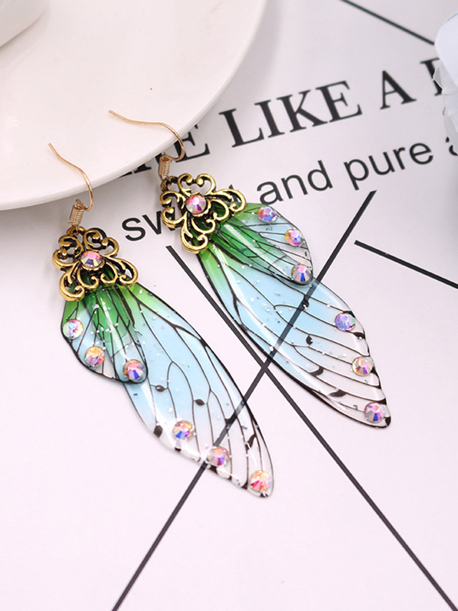 Butterfly Wing Green Rhinestone Cicada Wing Crystal øredobber