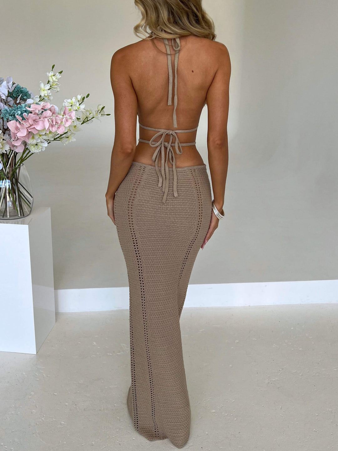 Sexy backless wikkelborst midi-jurk