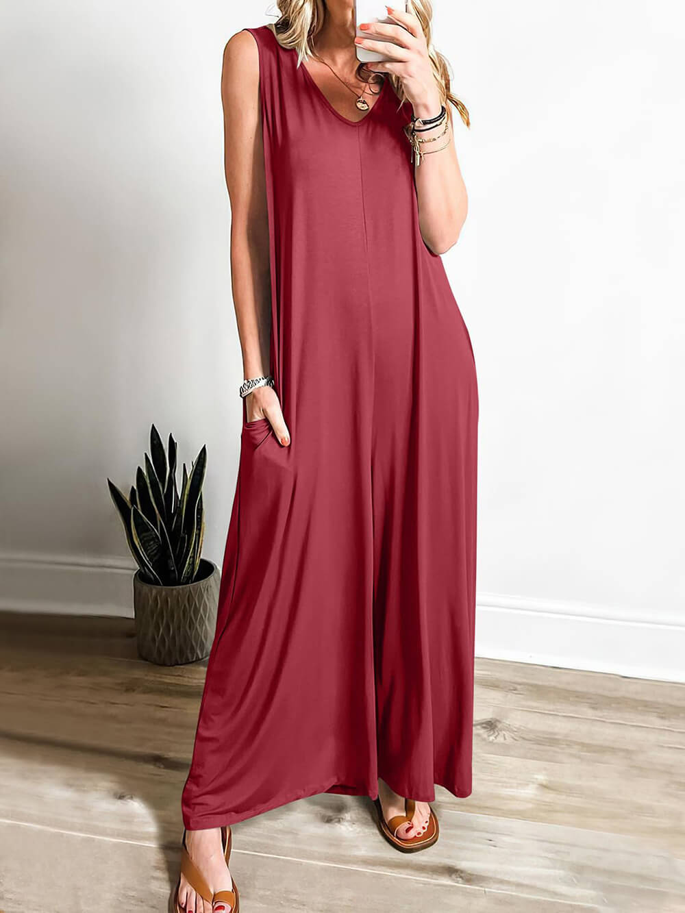 Fresh And Casual Pocket Thin Jumpsuit