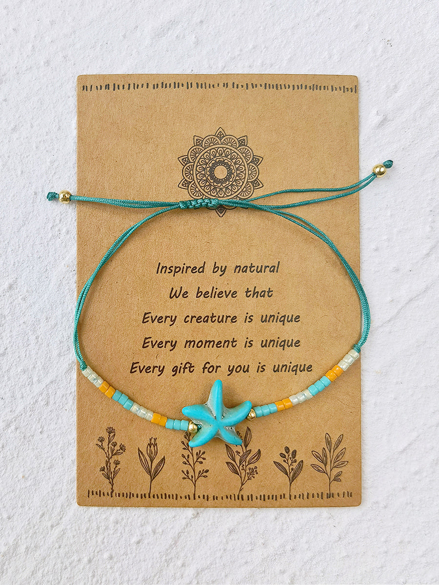 Pulsera De Cuentas Con Cordón Ajustable Estrella De MarTurquesa