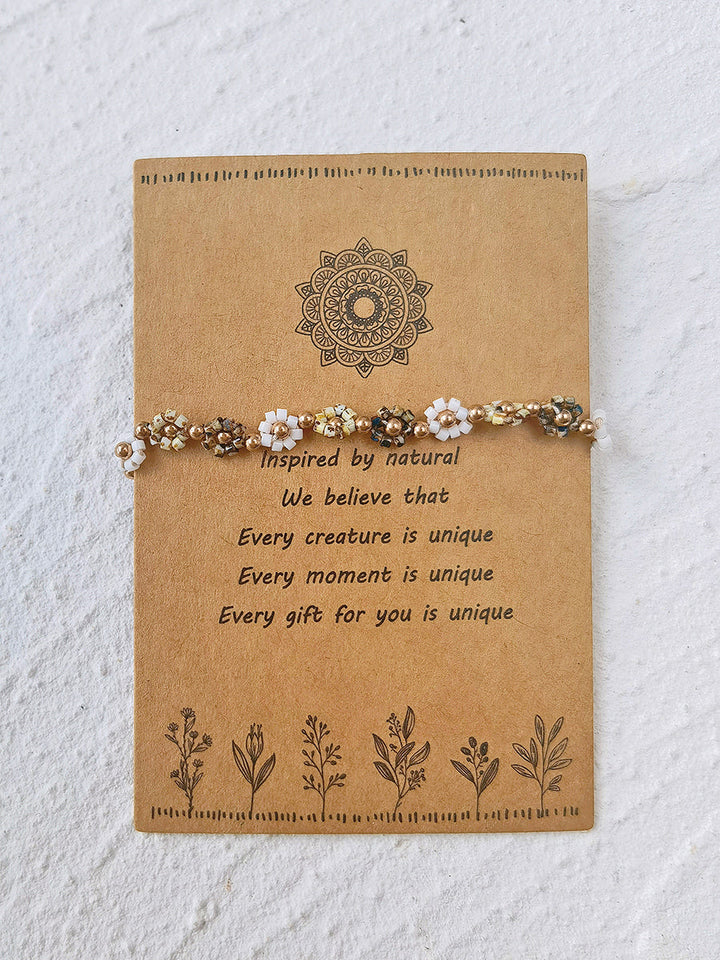 Verstellbares Perlenarmband mit Kordelzug, Mohnblumen-Gänseblümchen
