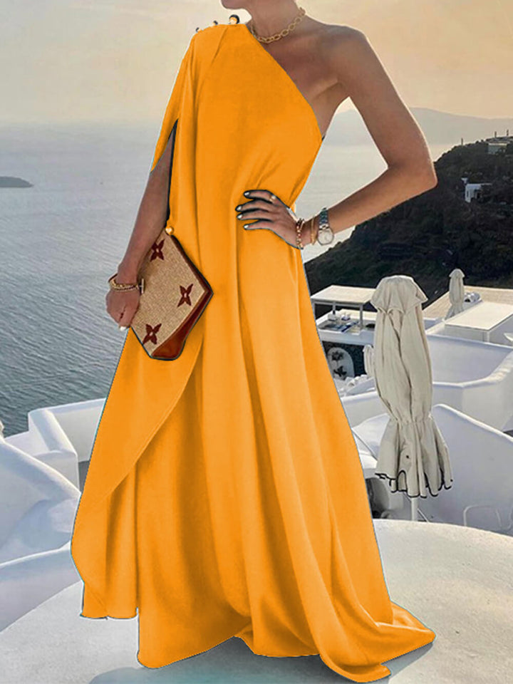 Módní jednobarevné volné Maxi šaty na jedno rameno