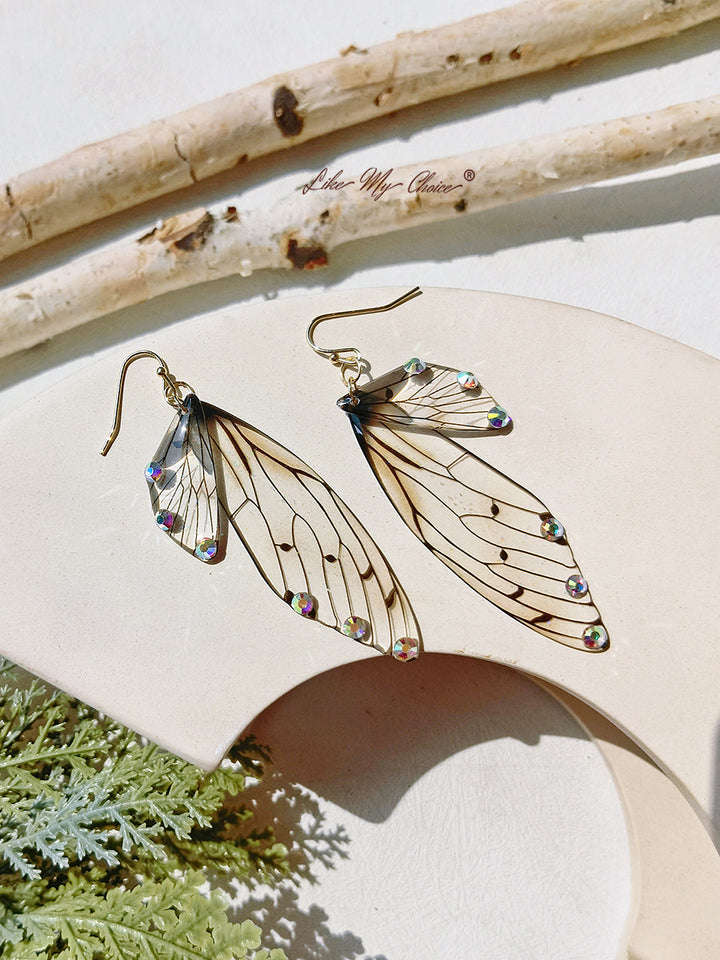 Χειροποίητο κρυστάλλινο διαμαντένιο σκουλαρίκι με φτερό πεταλούδας