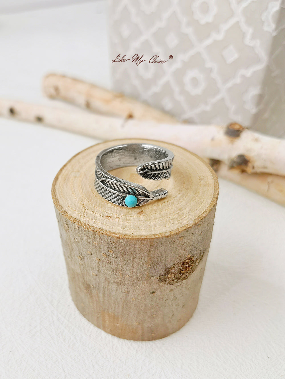 Turquoise band veer Boho zilveren ring