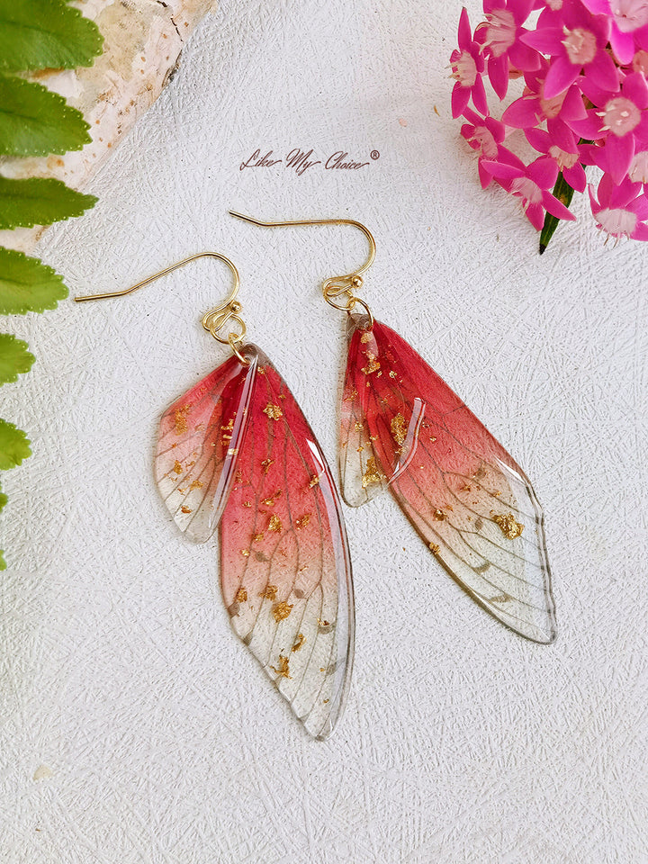 Butterfly Wing Handmade Crystal Gold Foil Earring