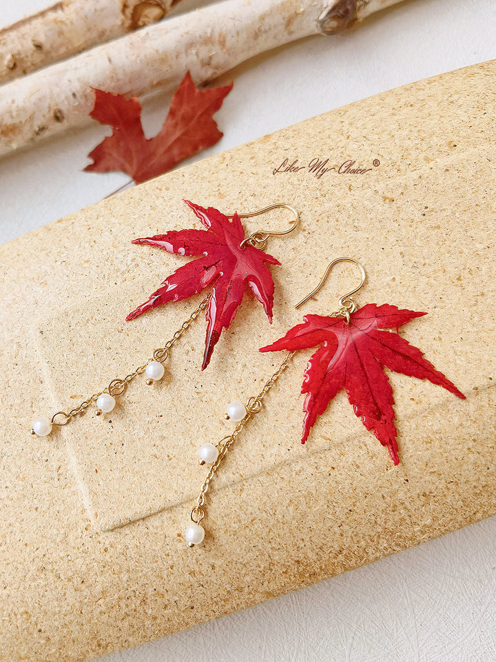 Sun Catcher Maple Leaf Resin Guld pärlörhängen