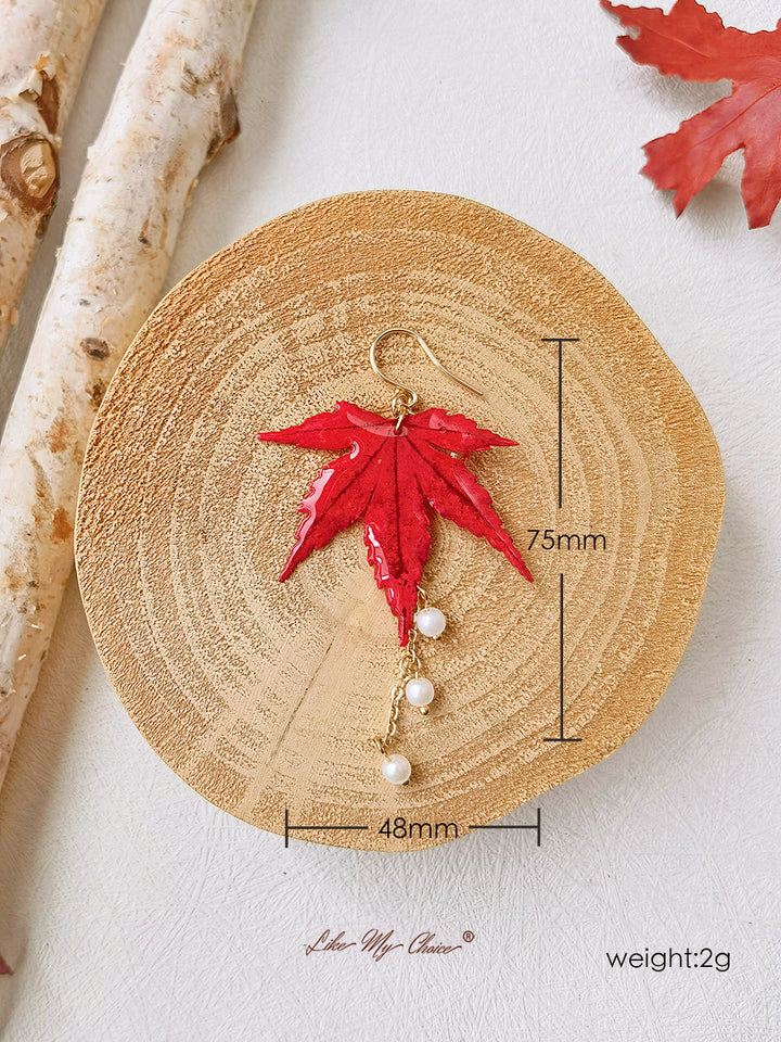 Sun Catcher Maple Leaf Resin kultaiset helmikorvakorut