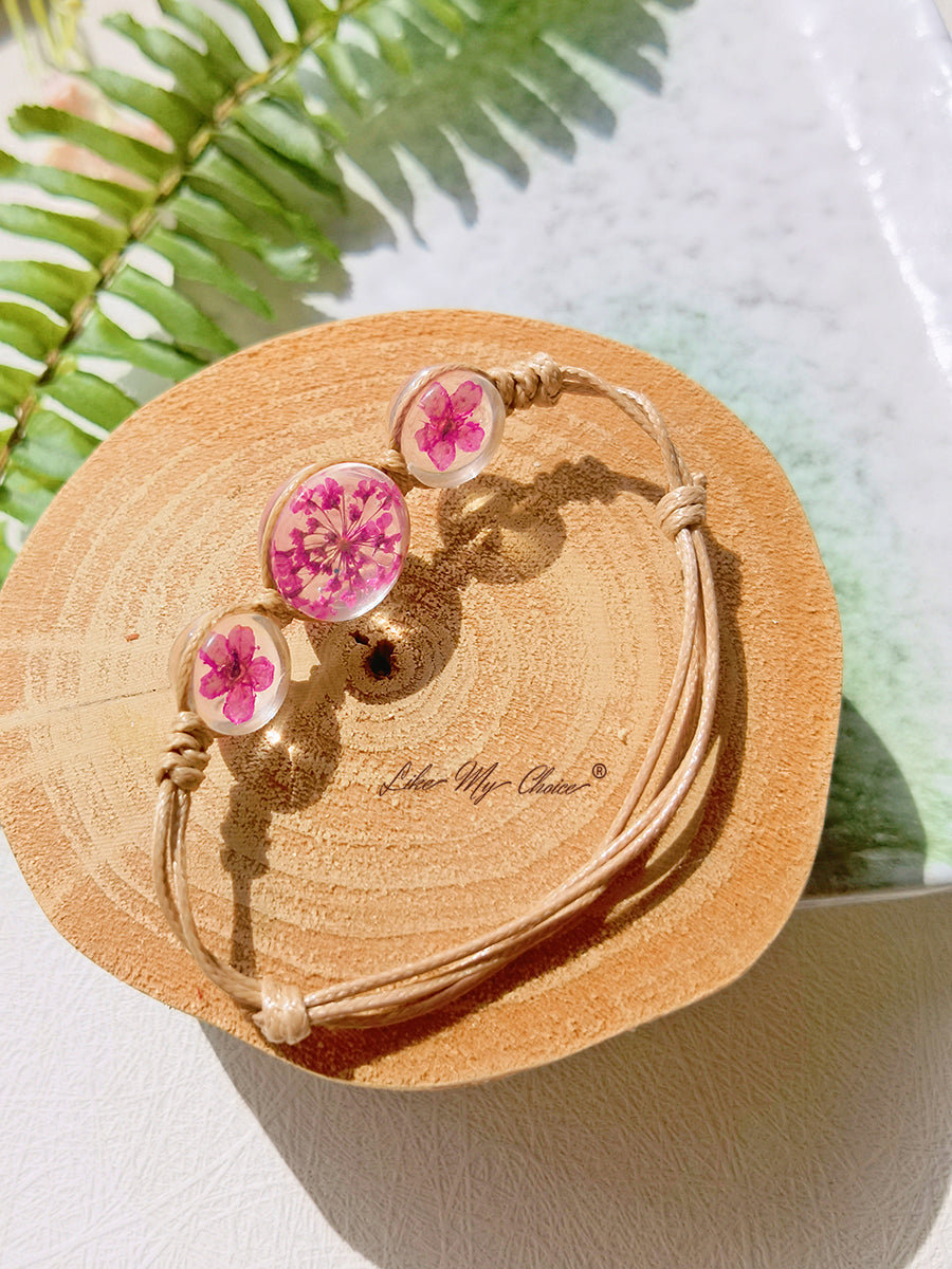Cherry Blossom Gemstone Glass Cover Charms Justerbar Rope Strand Bangle armbånd