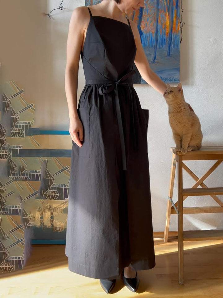 Unique Side Slit Lace-Up Pocket Vest Dress