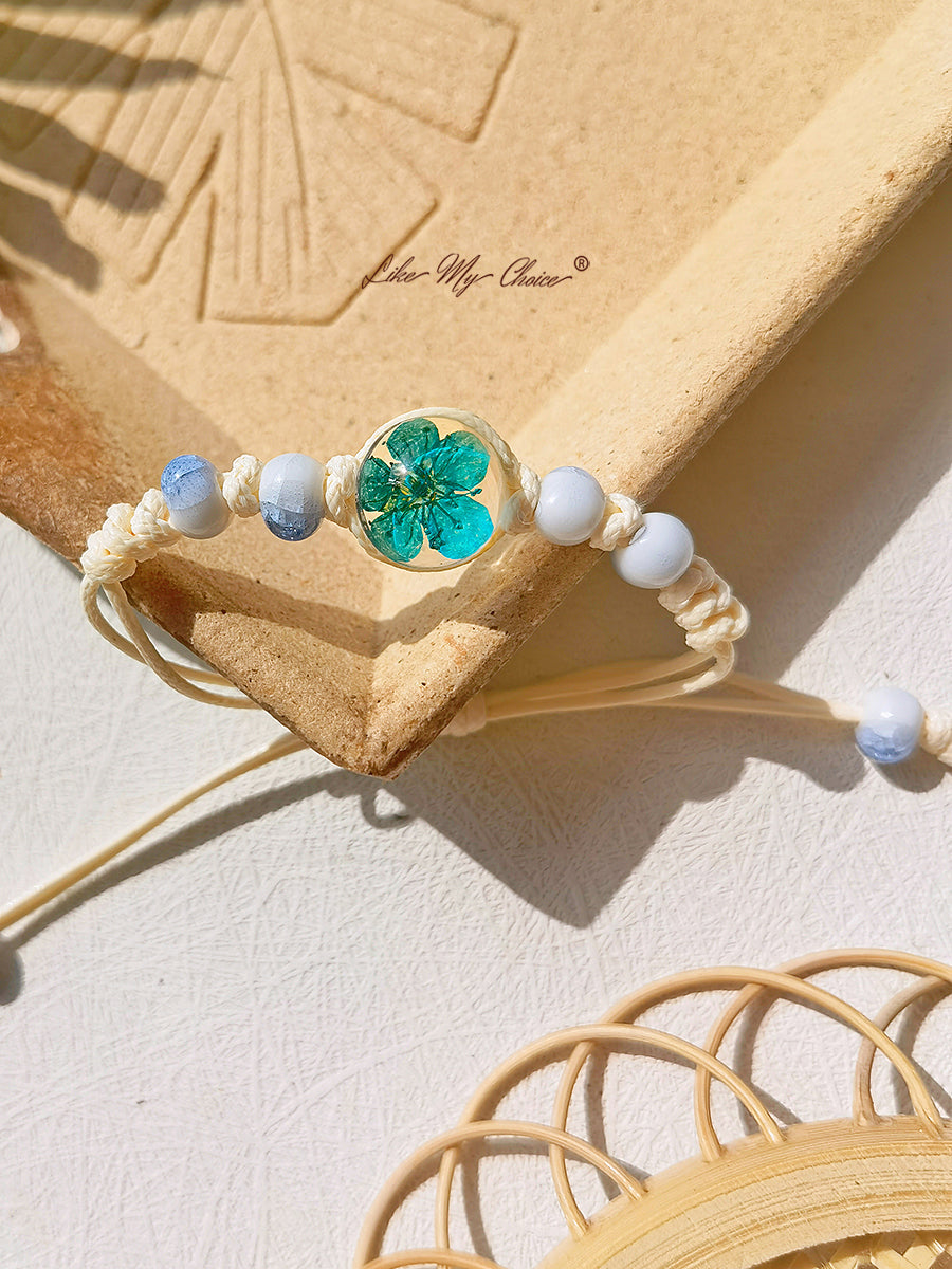 Pulsera trenzada de cerámica con piedra del tiempo de flor de cerezo