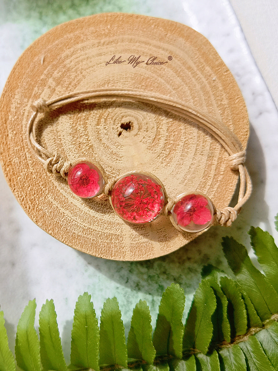 Cherry Blossom Gemstone Glass Cover Charms Justerbar Rope Strand Bangle armbånd