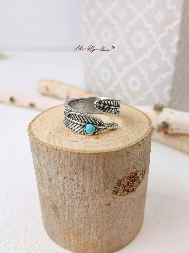 Turquoise band veer Boho zilveren ring