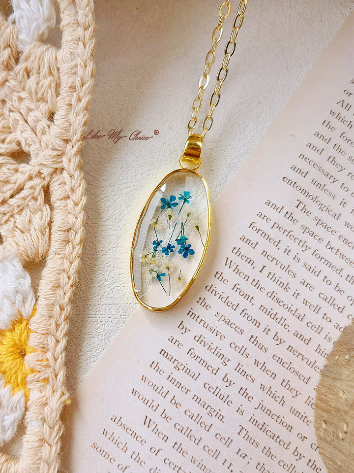 Mini Tulip Golden Oval Pendant Natural Resin halskæde