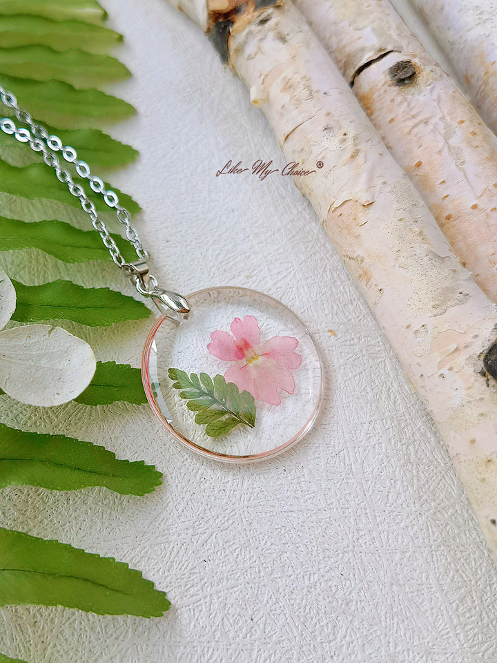Přírodní kapradina sléz pryskyřice lisované květiny botanický přívěsek náhrdelník