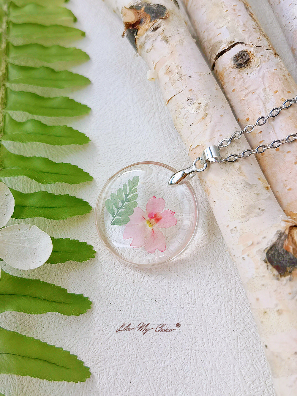 Přírodní kapradina sléz pryskyřice lisované květiny botanický přívěsek náhrdelník