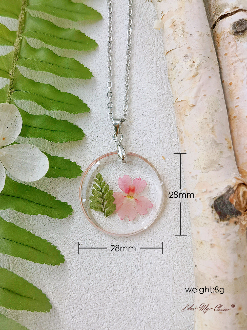 Naturlig bregne mallow harpiks presset blomst botaniske vedhæng halskæde