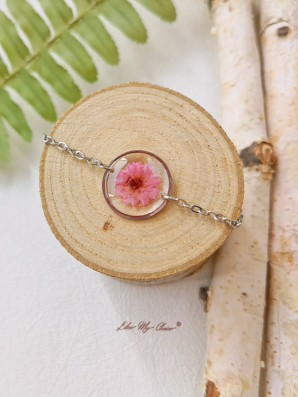 Cosmos Sulphureus Handmade Pressed Flower Resin Round Bracelet