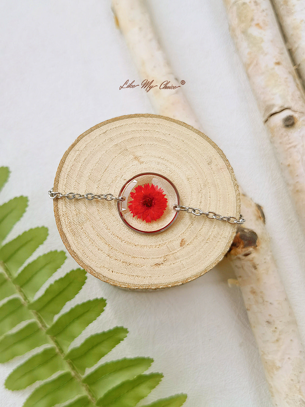 Cosmos Sulphureus Handmade Pressed Flower Resin Round Bracelet