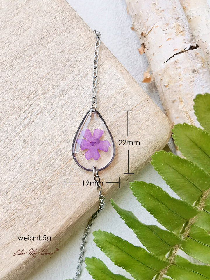 Pulsera ajustable de flores secas de resina hecha a mano de hortensia púrpura