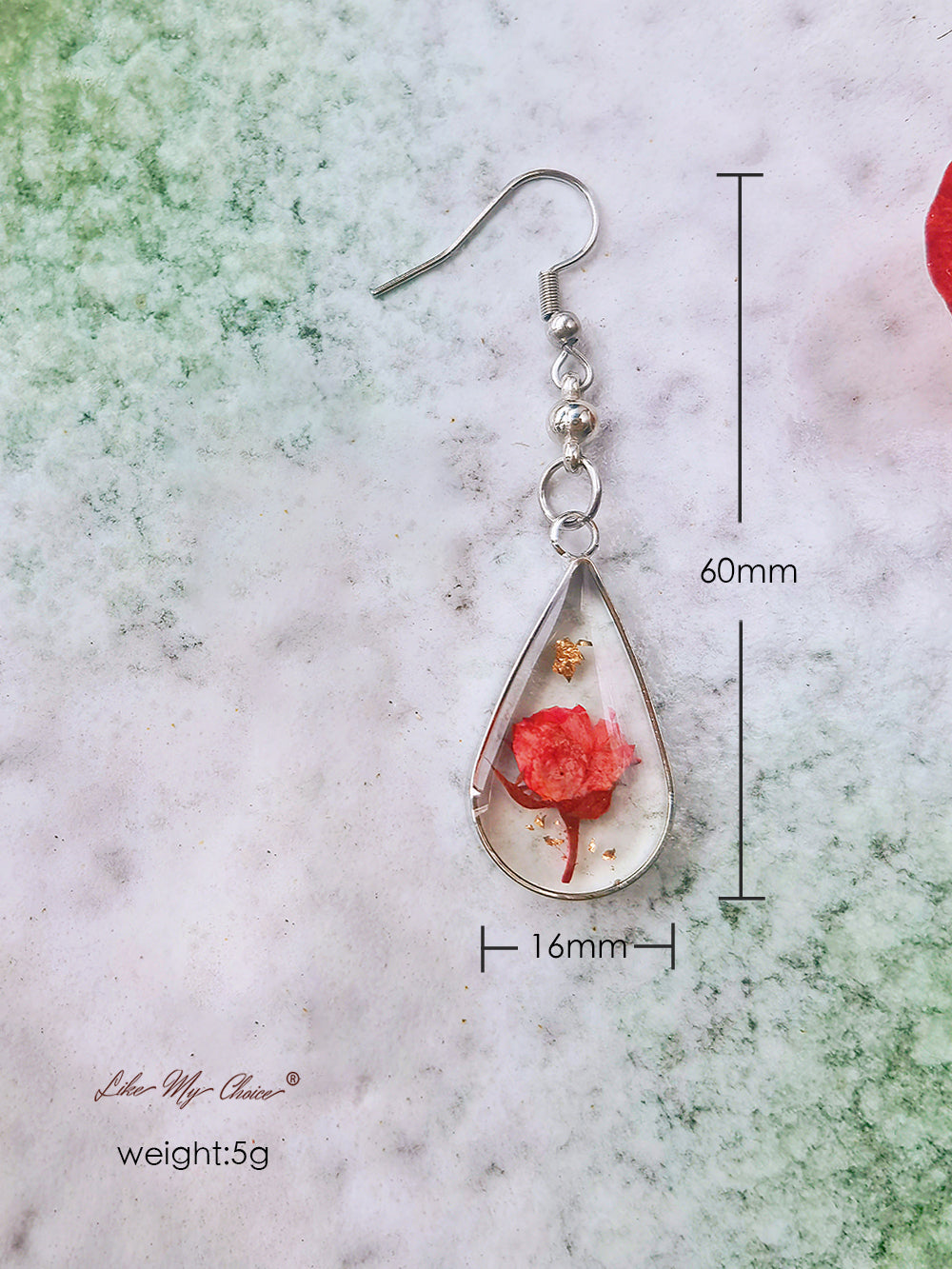 Σκουλαρίκια με αποξηραμένα λουλούδια κόκκινο τριαντάφυλλο