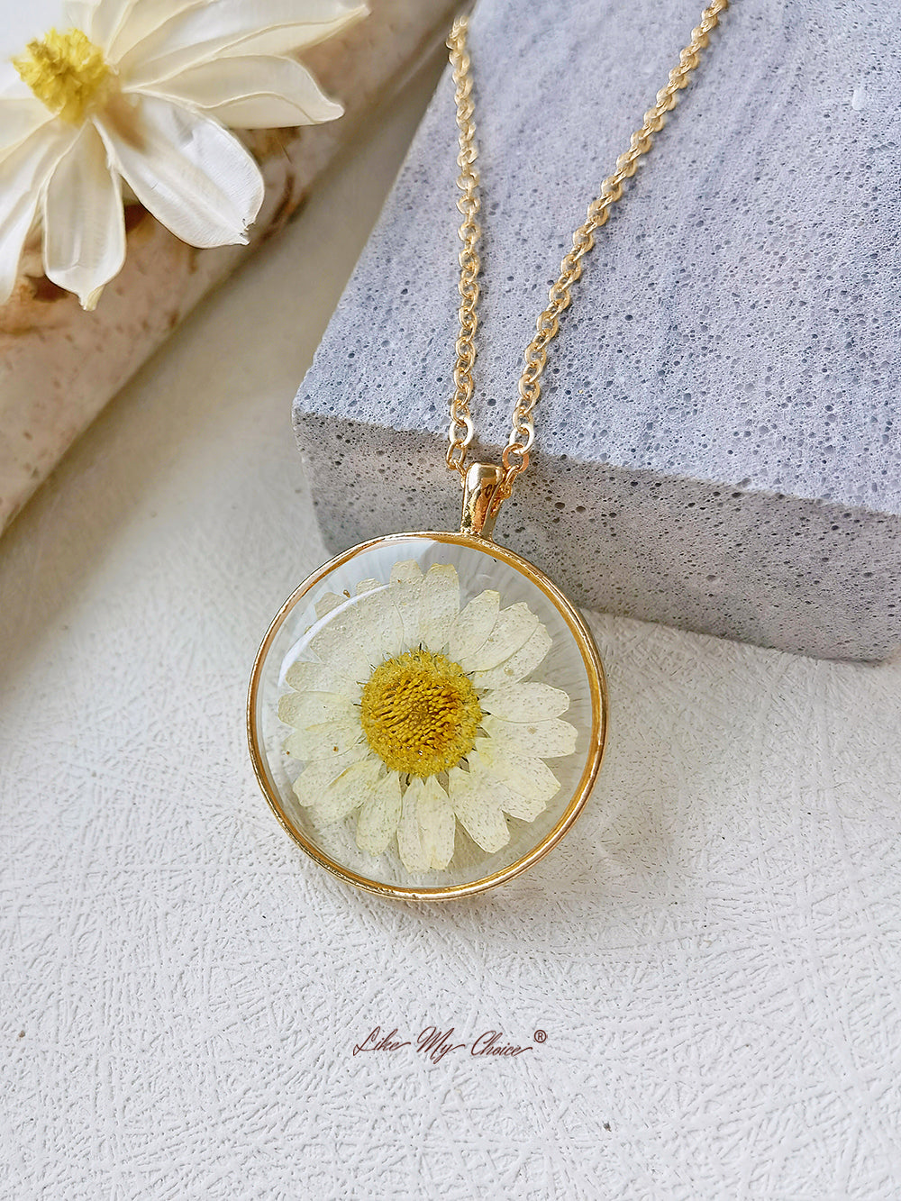 Naturligt Daisy Pressed Flower Halsband