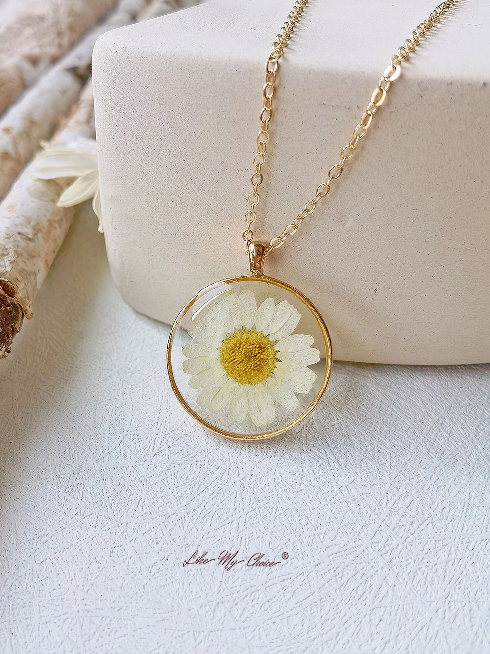 Naturligt Daisy Pressed Flower Halsband