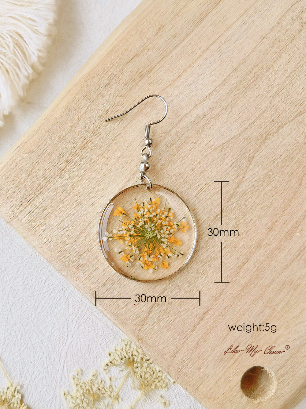 Forget Me Not Queen Anne Lace Resin Pressed Flower Earrings