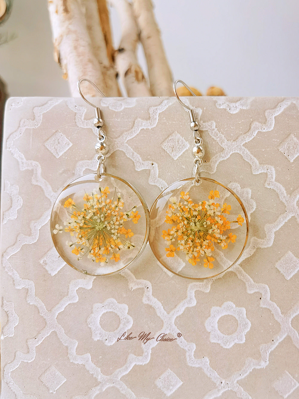 Forget Me Not Queen Anne Lace Resin Pressed Flower Earrings