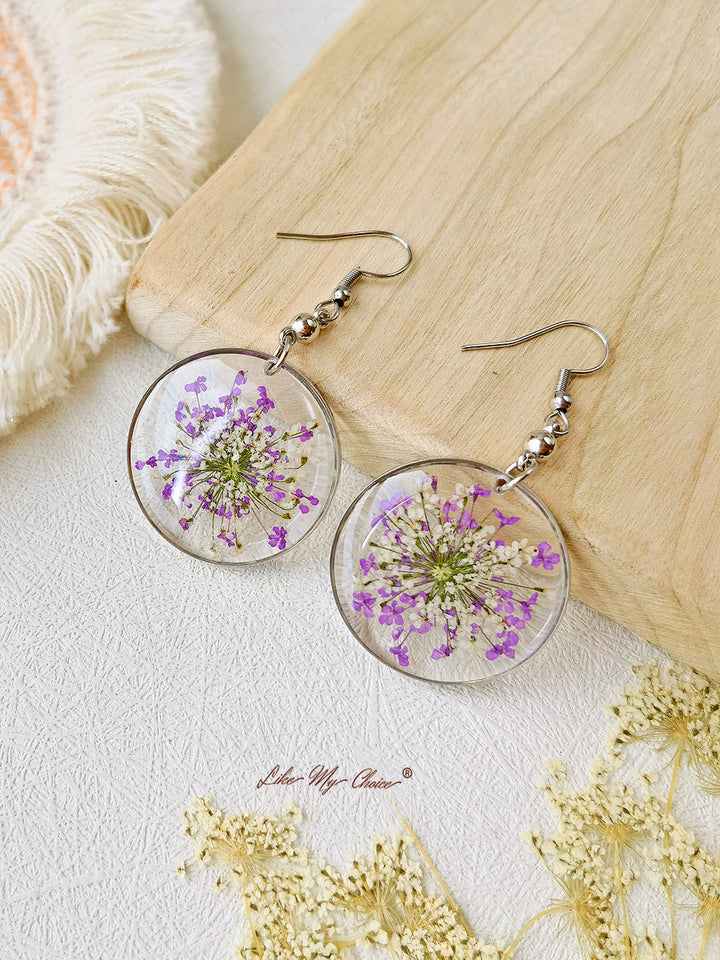 Σκουλαρίκια λουλουδιών Forget Me Not Queen Anne Lace Resin Pressed Flower