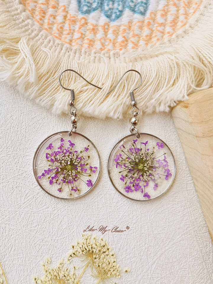 Forget Me Not Queen Anne Lace Resin Pressed Flower Earrings