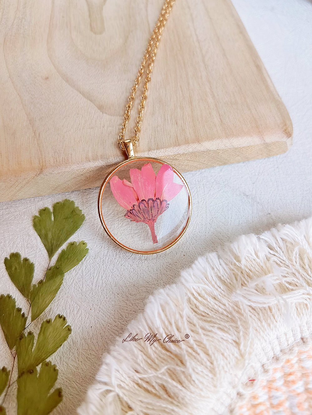 Sulfur Chrysanthemum Pressed Flower Necklace