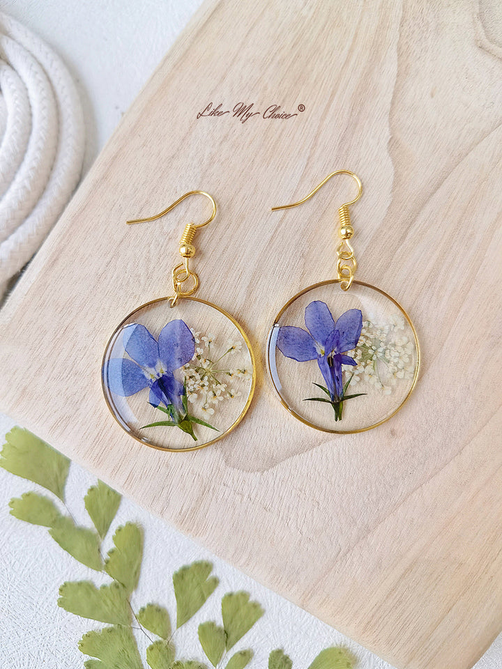 Unique Round Dried Flower Drop Earrings