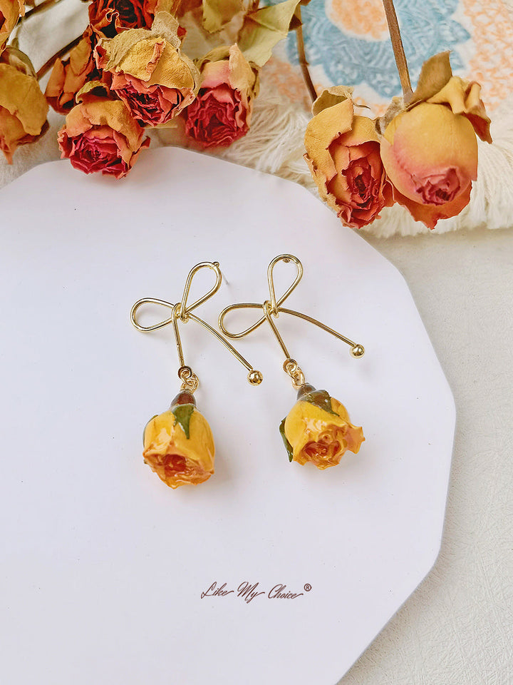Rosenschleife Trockenblumen Ohrringe