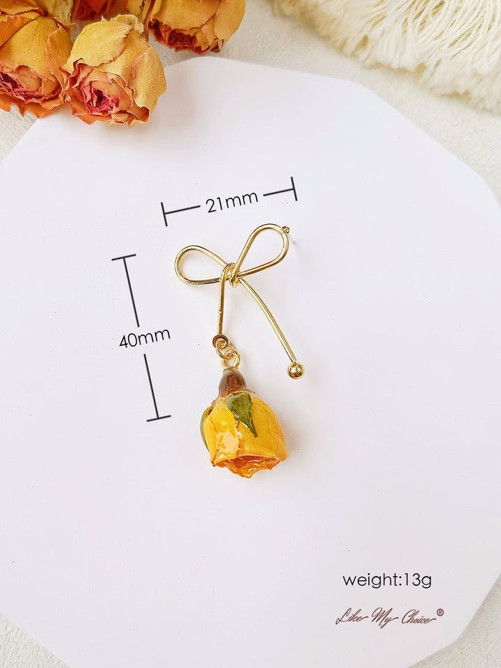 Rose Bow Dried Flowers Earrings